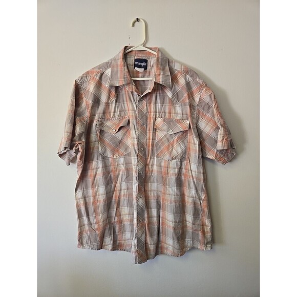 Wrangler Western Shirt Mens Short Sleeve Plaid Snap Button Up Cowboy Rodeo READ - Picture 1 of 6